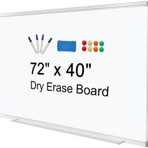 H-Qprobd Dry Erase Board for Wall 72″x40″ Aluminum Presentation Magnetic Whiteboard with Long Pen Tray, Wall-Mounted White Board for School, Office and Home