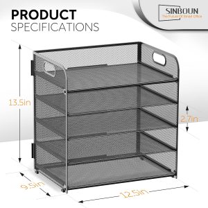 Letter Tray Paper Organizer 5-Tier Desk Organizer File Organizer Paper Holder with Handle, Metal Desktop Document Shelf Tray Office Classroom Organization – Black